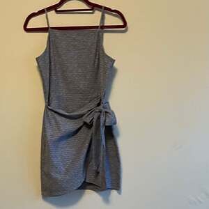 fab'rik Heathered Gray Spaghetti Strap Side Tie Faux Wrap Mini Dress Sz.Sm Whims